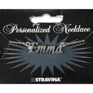 EMMA Name Silvertone Rhinestone 14.5" w 4.5" Multi Ring Extender Necklace